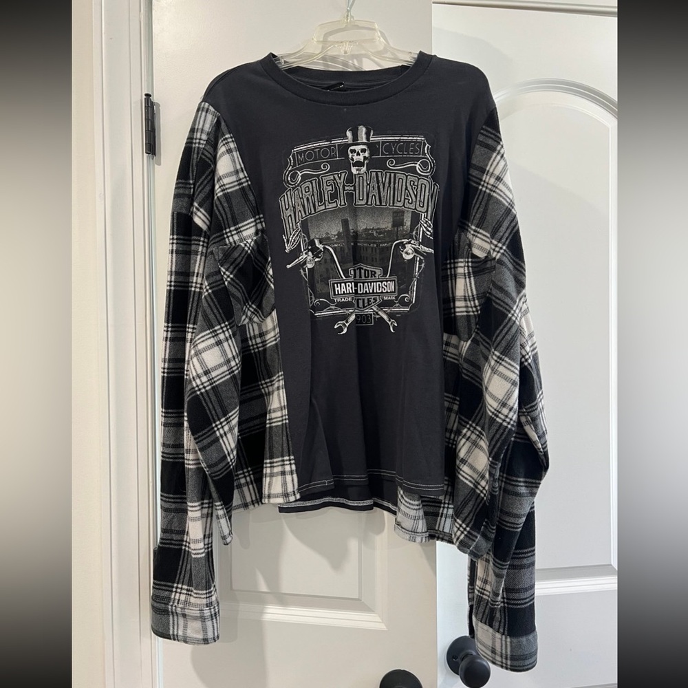 Harley-Davidson Black and White Graphic Plaid Shirt
